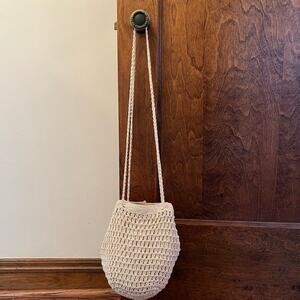 Urban Outfitters Slouchy Boho Crochet Crossbody Bucket Bag Natural